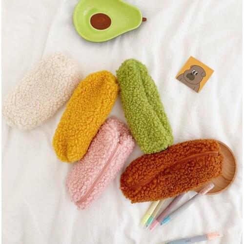 1Pcs Lambswool Pencil Case Pen Pouch Plush Kawaii Zipper Bags Cosmetic Make Up Organizer Pouch School Office Stationery Supplies