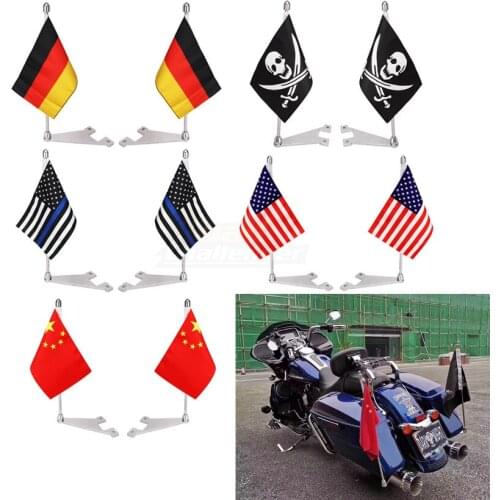 Motorcycle Flag 2PCS Pole Side Mount Exhaust Pipe Flags For Harley Touring FLHTCU FLHT FLHX FLTR Ultra Electra Road King