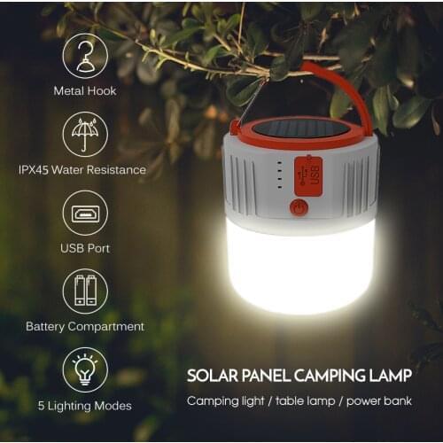 USB Camping Lantern Solar Panel Hand Lamp Waterproof LED Camping Light Tent Lamp Powerful Flashlight Torch Survival Lanterns