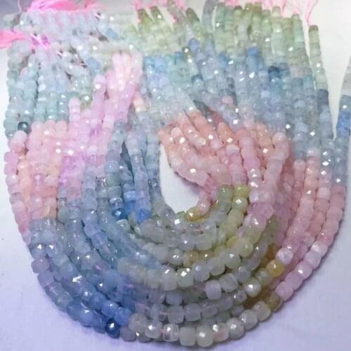ICNWAY 15inch Morganite Green Apatite Lavender Amethyst Black Moonstone 4-6mm Faceted Cube Gemstone Beads for Jewelry Making