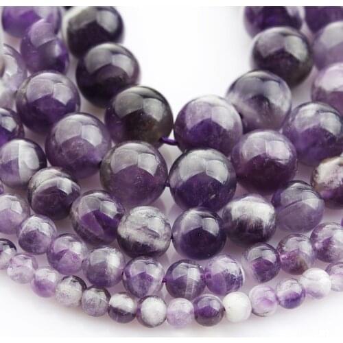 15"(38cm) Strand Round Natural Lace Amethyst Stone Rocks 4mm 6mm 8mm 10mm 12mm Gemstone Beads for Bracelet Jewelry Making