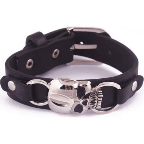 Cool Mens Leather Vintage Retro Rivet Punk Biker Man Skull Charms Bracelet Chain Factory Price Bracelets & Bangles