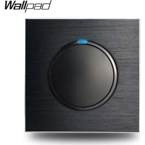Wallpad L6 Black Metal 1 Gang 2 Way Wall Light Switch Aluminum Plate Random Click Push Return Button With Blue LED Indicator