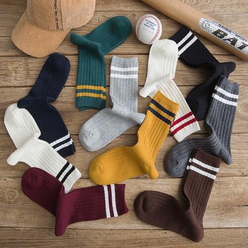 Japanese Loose Socks High School Girls Harajuku Socks Solid Colors Needles Knitting Striped Cotton Socks Women yellow blue black