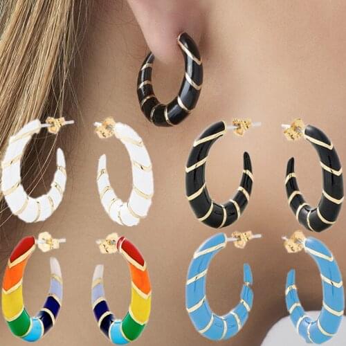 Wholesale Jewelry Color Drip Oil Horn Hoop Earrings for Women Fashion C Geometric Earrings Party Shining Ear Rings for Women