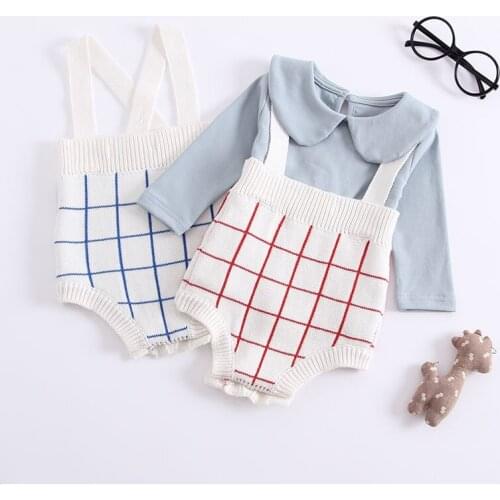 Autumn Baby long-sleeved shirt striped strap bodysuit baby boys girls knitted thickened wool sweater robe kids Rompers