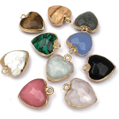 Natural Stone Pendants Heart Shape Pink Quartzs Labradorite Pendant For Charms Jewelry Making DIY Necklace Earring Accessories