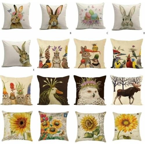 Happy Easter Bunny Cushion Cover Linen Sofa Car Pillow Cover Case Decor K9K3