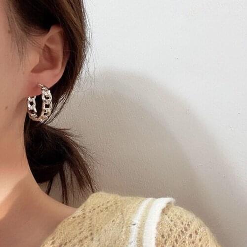 Trendy Hollow Chain Hoop Earrings Temperament Simple Design Circle Statement Earrings Jewelry Metal Geometric Fashion Earrings