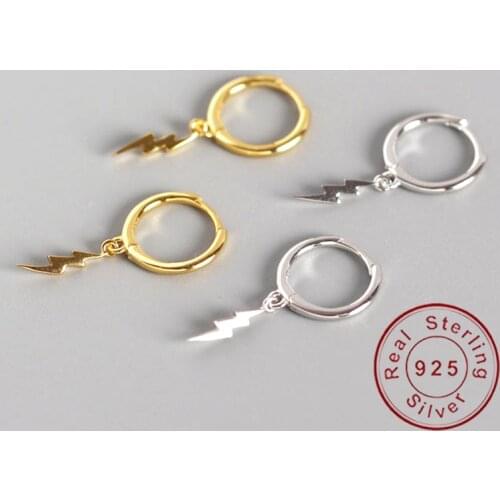 Real 925 sterling silver geometric Dainty hoop earrings for women korean ear clip INS lightning hanging hipster fine jewelry