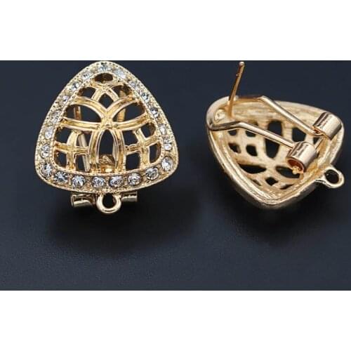 Earrings Post with Loop Hanger Paved Rhinestone CZ Filigree Triangle Base DIY Retro Clip Stud Earrings Jewelry Findings 18mm
