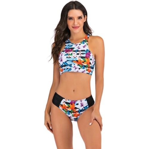 Womens Bikini Set Swimming Suit Athletic Training Swimsuit 2XL Female Split Print Swimwear Sport Top Two Piece Bathing Suits