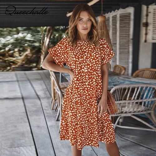 2021 Summer Dress Women Beach Style Elegant Print Casual Dress Ruffles Short Sleeve White Dress A-line Draped Clothes for Woman