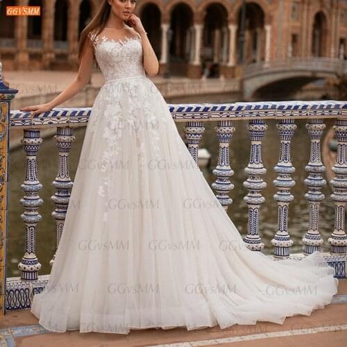 Elegant Ivory Wedding Gown Sleeveless 2021 vestido de noiva Tulle Boho Bride Dresses Slim fit Custom Made vestido de casamento