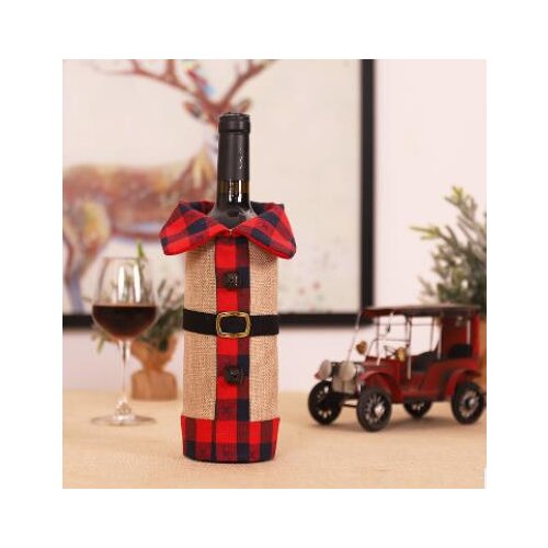 1pc Christmas Plaid Wine Bottle Cover Gift Bag Cute Decorative Wine Champagne Bottle Cover Dinner Party Xmas Table Decorations