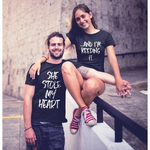 2021 New She Stole My Heart ...And I'm Keeping It Short Sleeve T-Shirt Valentine Funny Couples T Shirt Matching Couple Clothing