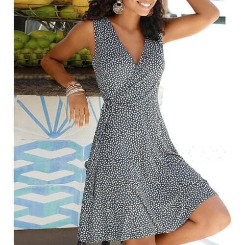 Bohemia Women Dresses Casual Polka Dot Print Sleeveless V-Neck Cross Tank Dress Ladies Elegant Party Dresses Vestido De Mujer