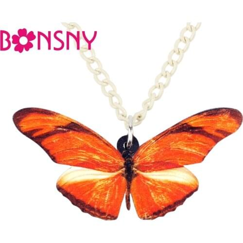 Bonsny Acrylic Big Orange Butterfly Necklace Pendant Chain Choker Collar Novelty Animal Insect Jewelry For Women Girls Teen Gift