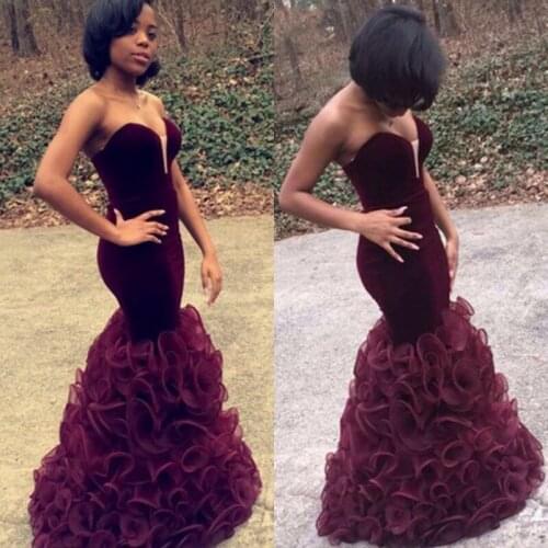 Burgundy Sweetheart Sleeveless Floor Length Mrmaid Velvet Evening Dresses Cheap Burgundy Party Gown Fast Shipping