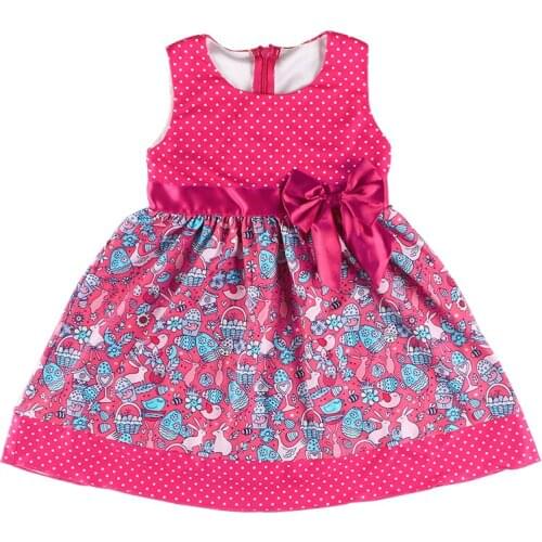 Kaiya Angel Summer Girls Dress Fistival Style Warm and Cute Ribbon Bow Easter Printed Rabbit and Painted Eggshell 1pcs Sell