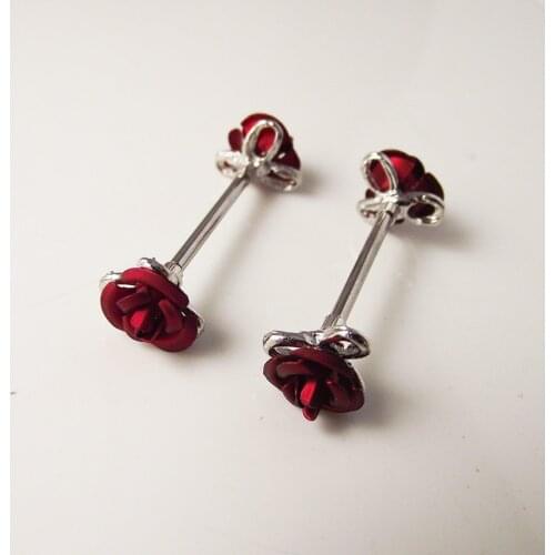 1piece 1.6*16*6mm 14G Punk Rock Red Flower Nipple Shield Rings Body Piercing Jewelry Rose Flower Nipple Bar ring For Women Gift