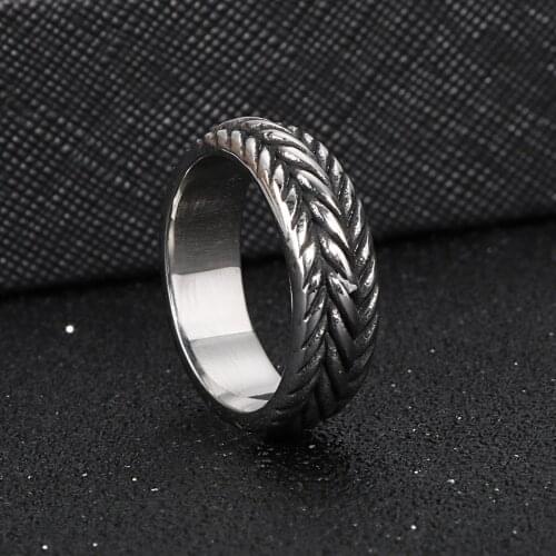 Retro Shinee Hiphop Men Ring Black Vintage Biker Punk Stainless Steel Twist Chain Sphere Heren Fashion Finger Jewelry