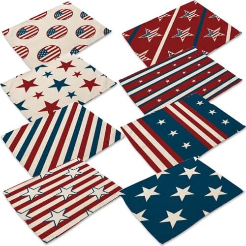 American National Flag Pattern Table Mat Cotton Linen Place Mats for Dining Table Kitchen Table Accessories Decoration Home