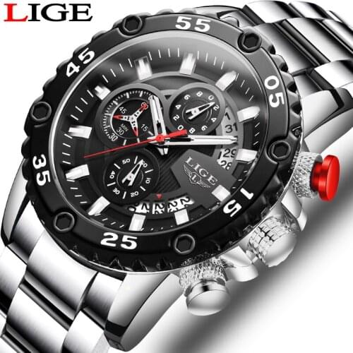 Relogio Masculino 2020 LIGE New Mens Watches Top Brand Luxury Quartz Watch Men Waterproof Sport Clock Male Full Steel Watch+Box