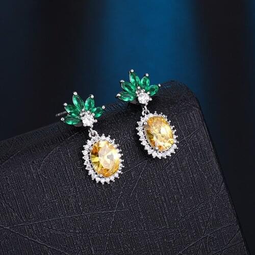 Small Ear Studs Female Fruit Green Leaf Yellow Pineapple Pin Earrings Jewelry Wholesale Earrings For Women