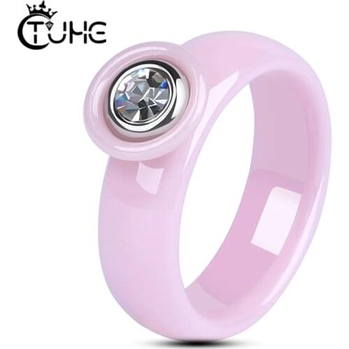 Female Crystal White Round Ceramic Rings Set Luxury Rhinestone Engagement Ring Vintage Bridal Wedding Rings For Women Jewelry