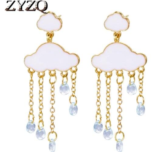 ZYZQ Creative White Cloud Drop Earrings For Women Temperament Tassel Crystal Earrings Brincos Exquisite Birthday Gift Jewelry
