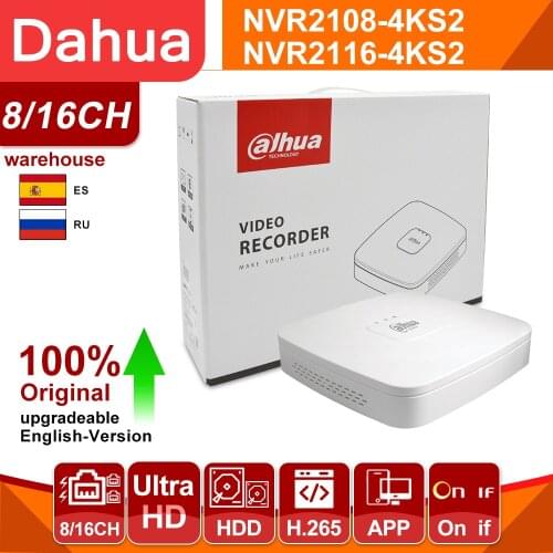 Dahua Original 4K NVR NVR2108-4KS2 NVR2116-4KS2 4/8/16CH 1U Lite Network Video Recorder H265 For IP Camera System