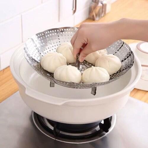 Stainless steel steamer retractable folding steamer plate steamer steamer multi-function fruit basket household steamer