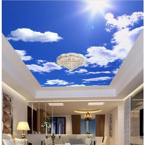 Custom ceiling wallpaper, blue sky and white clouds for the living room bedroom room ceiling wall waterproof papel de parede