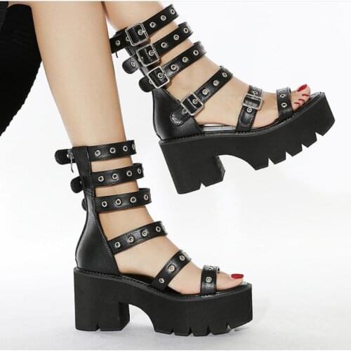 Platform Women Martin Shoes Buckle Women Sandals chain Thick Heel Women Roman Shoes Big Casual Women Slippers Chaussure Femme