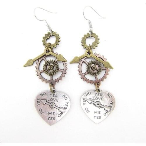 Cykopv New Original Design YES for LOVE Heart Charms Vintage Steampunk Gears Drop Earrings