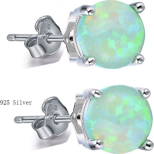 AiMolies 6*6mm White Blue Red Artifical Opal Sterling Silver Stud Earrings QE0065