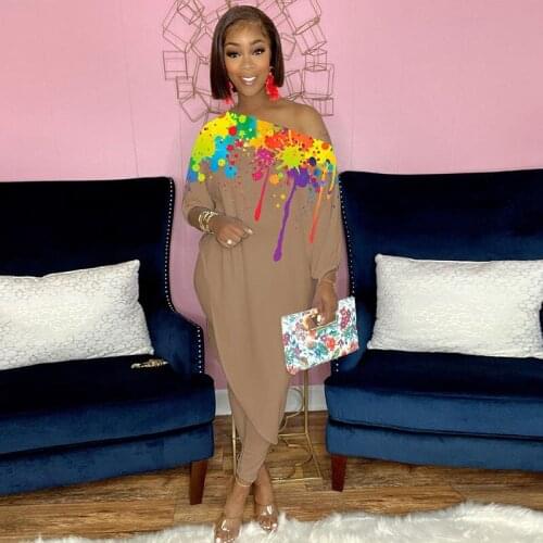 Sexy Tie Dye Two Piece Clubwear One Shoulder Long Tops Sweatpants Women Fall Outfits Tracksuit Lounge Set Matching Sets