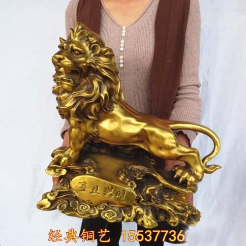 40CM large Huge OFFICE Porch lobby TOP COOL efficacious Mascot thriving business copper GOLDEN Lion FENG SHUI ART statue