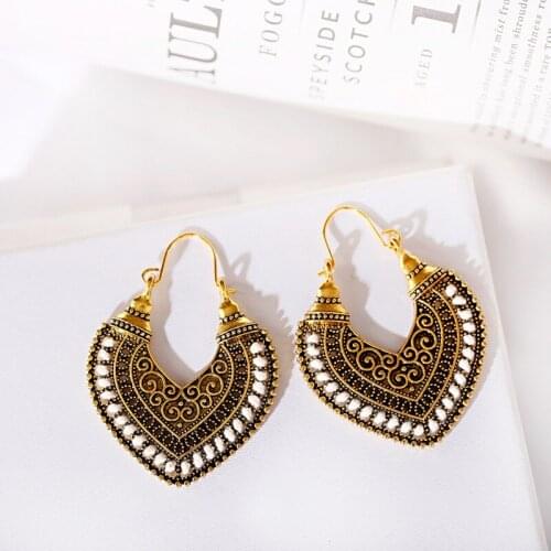 TopHanqi Heart-shaped Alloy Dangling Earrings For Women Fashion Jewelry Bohemian Vintage Temperament Simple Elegant Earrings