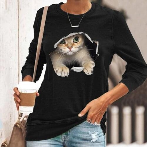 Girls Sweatshirts 3D Printing Women Lovely Cat Animal Pullover Long Sleeve Hoodie Tops Female Autumn Crewneck Vintage Clothes
