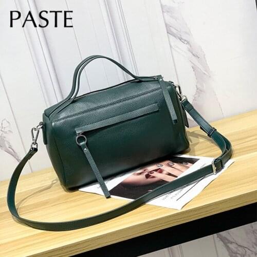 Top Quality Genuine Cow Leather Women Handbag New Elegant Woman Messenger Bag British Boston Bag Casual Tote Lady Shoulder Bags