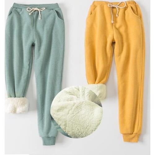 Women Pants Solid Elastic Waist Thick Harem Pants 2021 Winter Korean Version New Lambskin Cashmere Warm Pants Women Trousers