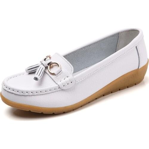 Large Size35-44 New Style Leather Shoes Ladies Single Shoes Peas Shoes Soft Sole Genuine Leather Mother Shoes Woman Shoes