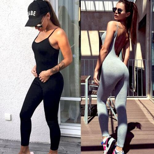 Women Jumpsuit Sexy Sleeveless Backless O-Neck Bodycon Slim Romper Bodysuit Straps Skinny Sports Clothes Home Outdoor Sportwear