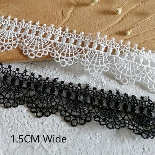 1.5CM Wide White Black Cotton Hollow Embroidered Guipure Lace Fabric Ribbon Fringe Edge Trim Dress Collar Cuffs DIY Sewing Decor