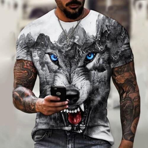 2021 Camouflage Hunting Animal Wild Wolf 3dt Top Summer Casual Mens T-shirt Fashion Streetwear Hip-hop Short-sleeved Top Mens