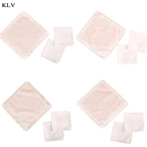 25x25cm Ladies Plain White Floral Lace Trim Cotton Handkerchiefs Bridal Wedding Square Napkin Gift DIY Print Draw Pocket Hankies