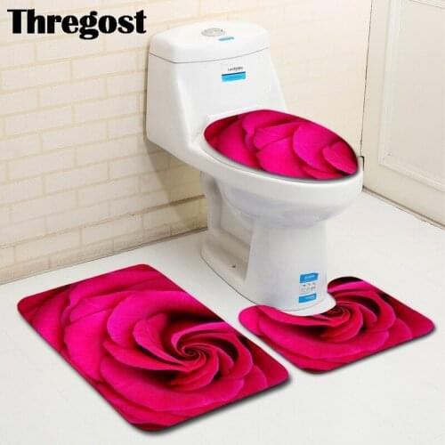 3D Floral Printed Bathroom Rug Set 3 Piece Modern Microfiber Non-slip Bath Mats Shower Floor Mat Memory Foam Bath Rugs