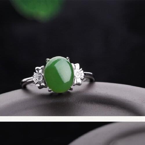 925 Sterling Silver Inlaid Jasper Ring, Live Mouth Female Ring, Vintage Sterling Silver, Natural Hetian Jade Ring
